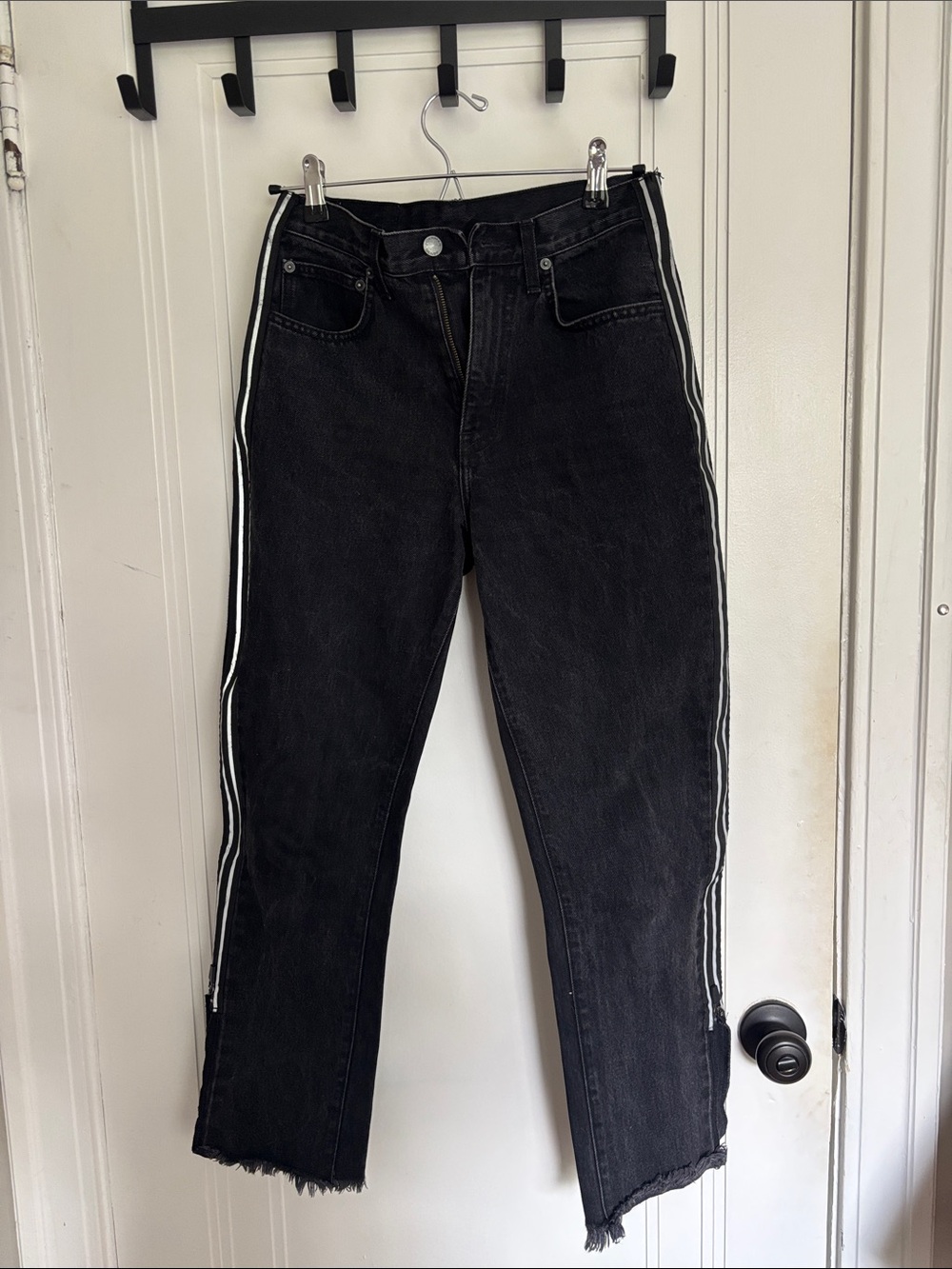 Carmar Black Straight Jeans with White Side Stripes